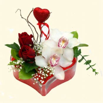  Trabzon çiçek gönderme sitemiz güvenlidir  1 kandil orkide 5 adet kirmizi gül mika kalp
