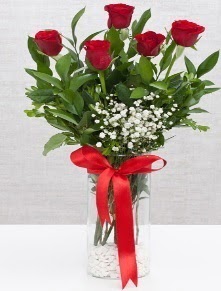 cam vazo içerisinde 5 adet kırmızı gül  Trabzon yurtiçi ve yurtdışı çiçek siparişi 
