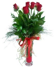 vazo içerisinde 5 kırmızı gül  Trabzon çiçek , çiçekçi , çiçekçilik 