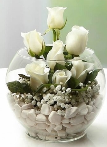 Beyaz Mutluluk 9 beyaz gül fanusta  Trabzon anneler günü çiçek yolla 